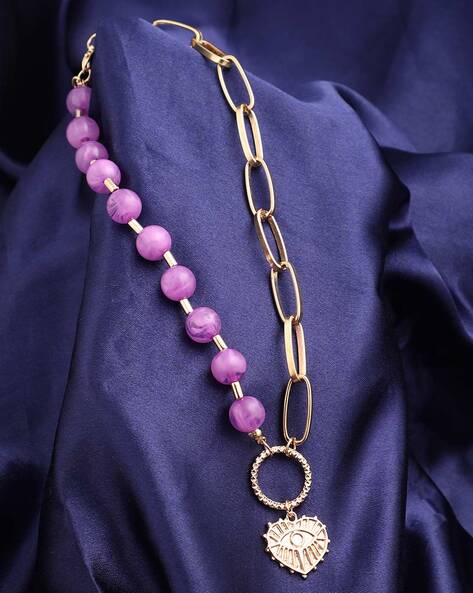 Watermelon Tourmaline & Purple Sapphire Pendant Necklace 14K Yellow Gold
