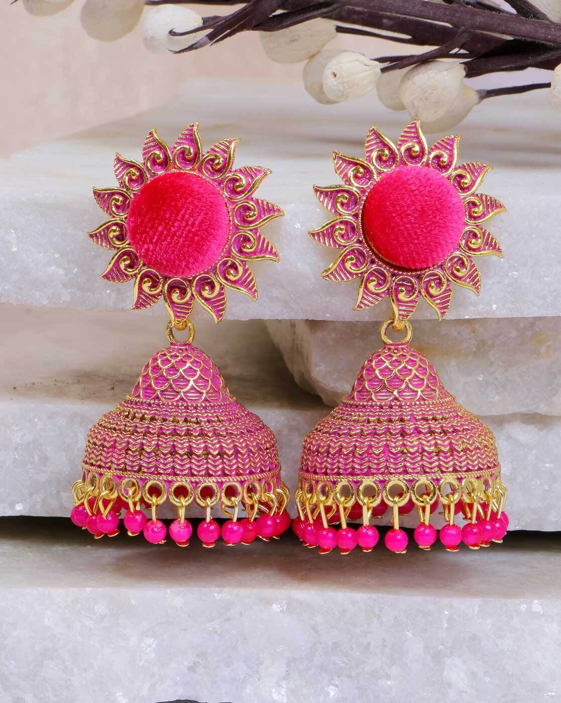 Cz studded baby pink stone drop earrings -