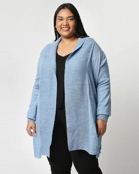 Ribbed Cardigan with Front-Open