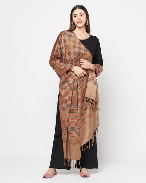 Striped-Woven Shawl with Fringes Price in India