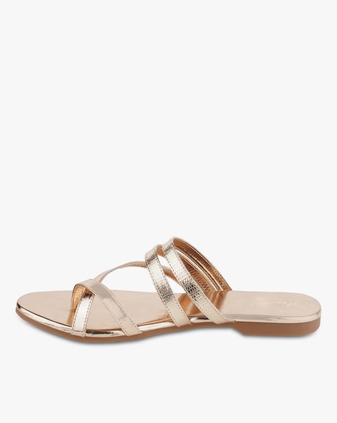 Boohoo Strappy Flat Sandals With Ankle Strap In Rose Gold in Pink | Lyst