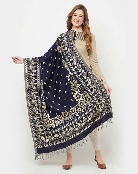 Floral-Woven Shawl with Fringes Price in India