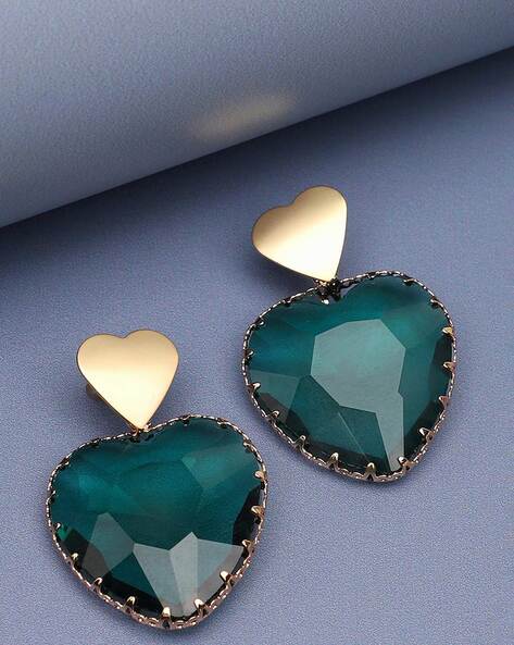 Designs by Gioelli Sterling Silver Lab-Created Emerald Heart Crown Stud  Earrings