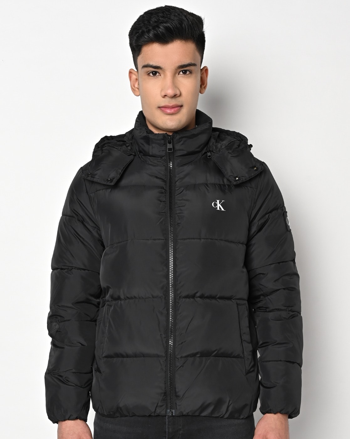 Calvin klein hooded down hotsell puffer jacket