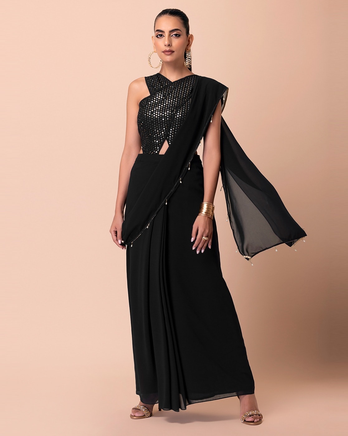 Buy Black Sarees for Women by Indya Online | Ajio.com