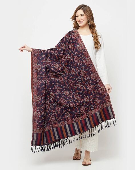 Floral-Woven Shawl with Fringes Price in India