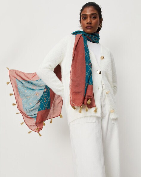 Geometric Print Scarf with Tassels Price in India