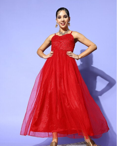 Aurelia Long Sleeve Gown – Red | Needle & Thread