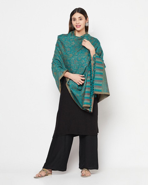 Floral Woven Shawl with Tassels Price in India