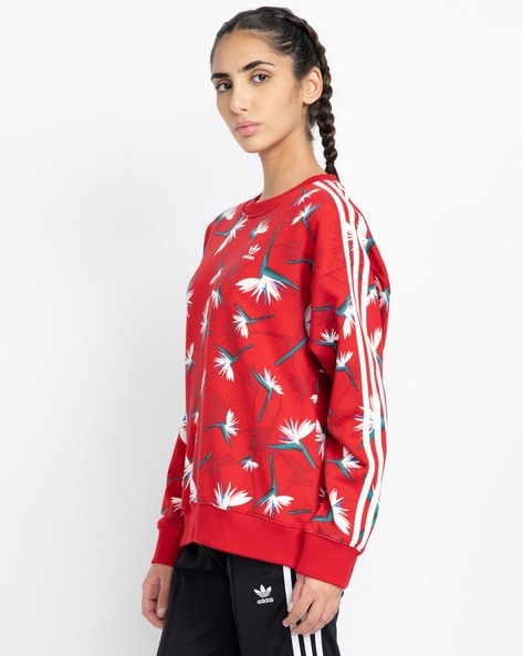 Adidas red store floral sweatshirt