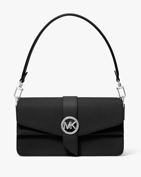 Michael Michael Kors Greenwich Medium Leather Shoulder Bag - Black
