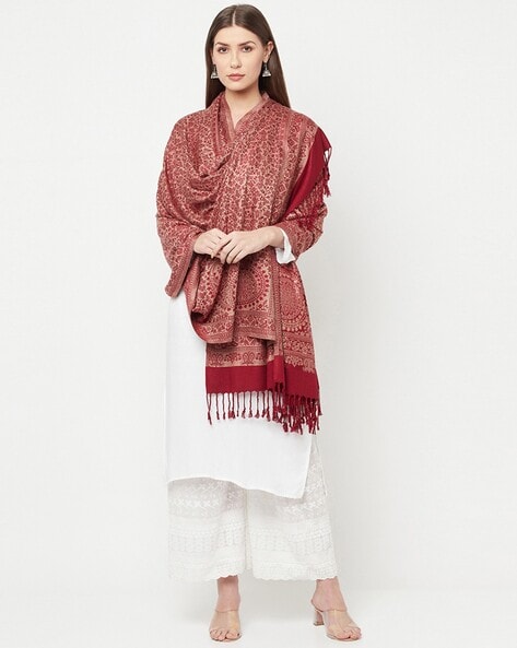 Paisley Woven Shawl with Tassels Price in India