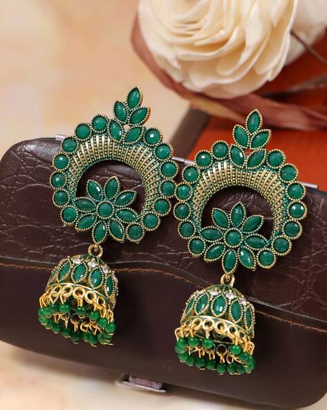 Buy Emerald Green Cz Victorian Vintage Jhumka Earrings,indian  Jewelry,indian Earrings,victorian Jewelry,sabyasachi Jewelry,vintage  Jewelry Online in India - Etsy