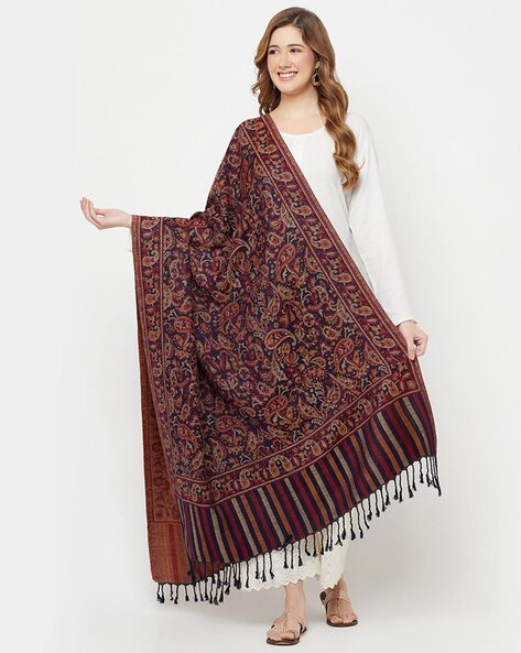 Paisley Woven Shawl with Tassels Price in India