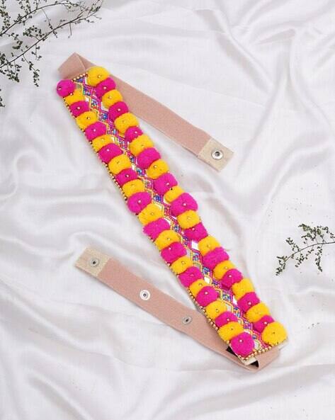 Fabbhue Bead Embellished Belt with Snap Button Closure