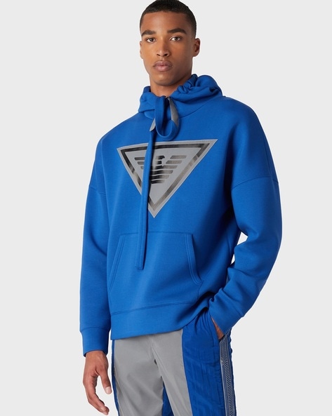 Buy EMPORIO ARMANI Reflex Blended Regular Fit Hoodie | Blue Color Men |  AJIO LUXE