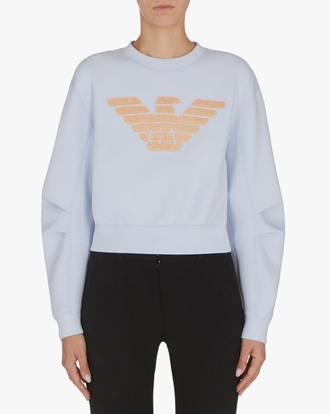 Buy EMPORIO ARMANI Blended Regular Fit Sweatshirt | Blue Color Women | AJIO  LUXE