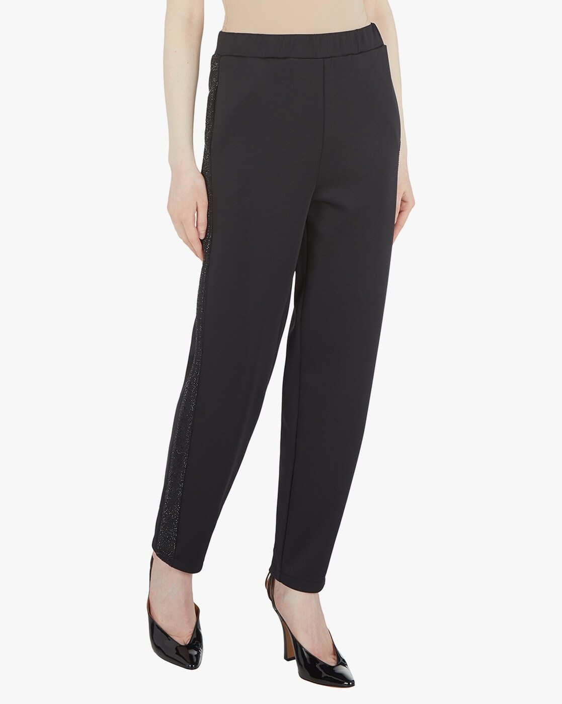 Buy EMPORIO ARMANI Regular Fit Flat-Front Trousers, Black Color Women