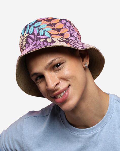 French Accent Leaf Print Bucket Hat For Men (Multi, OS)