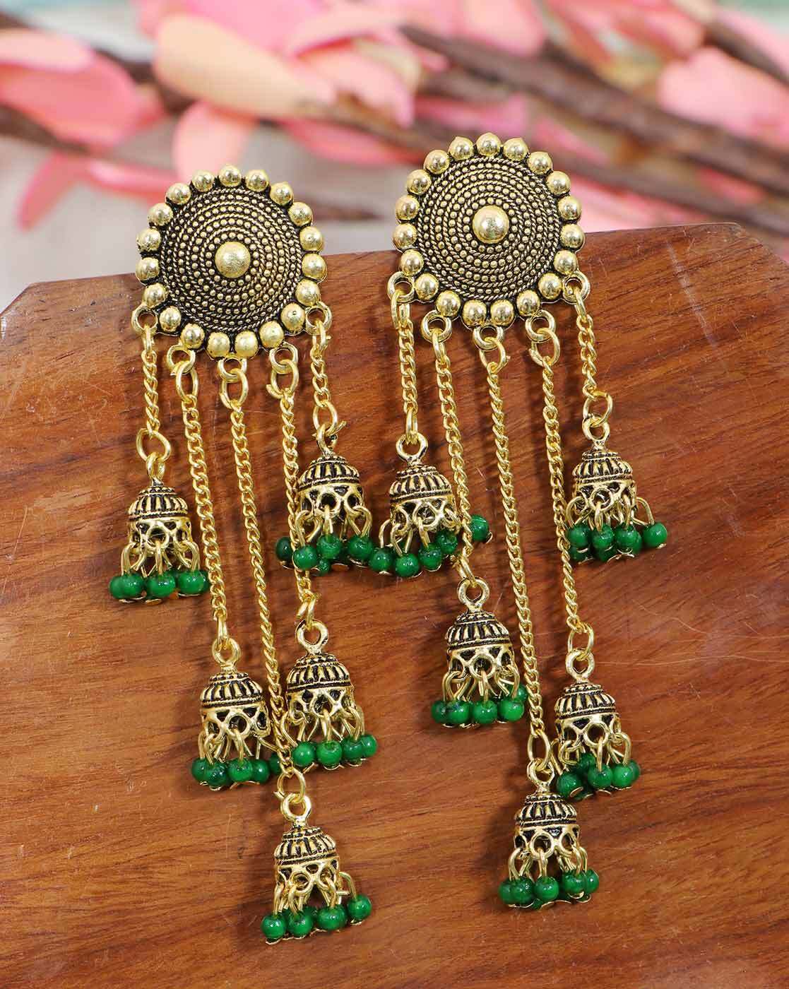 Buy Green Jhumka/jhumka Earrings/jhumka Jewellery/jhumka for Saaree/jhumka  for Suit/jhumka for Lehna/oxidized Jhumka Golden/green Golden Jhumka Online  in India - Etsy