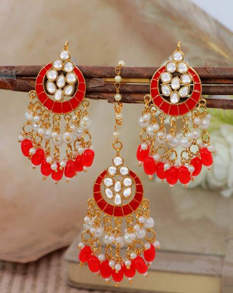 Buy Gold Tone Polki Earrings with Pearls Online at Jayporecom