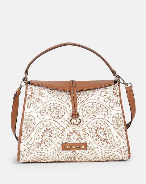 Buy Tan Floral Print Tote Bag Online - Ritu Kumar International Store View