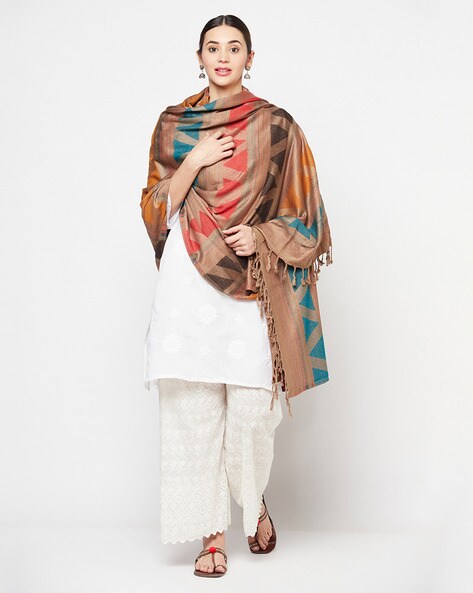Geometric Woven Shawl with Tassels Price in India