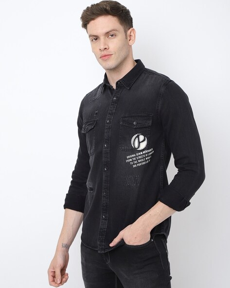 Buy Pepe Jeans Black Printed Full Sleeves Shirt online