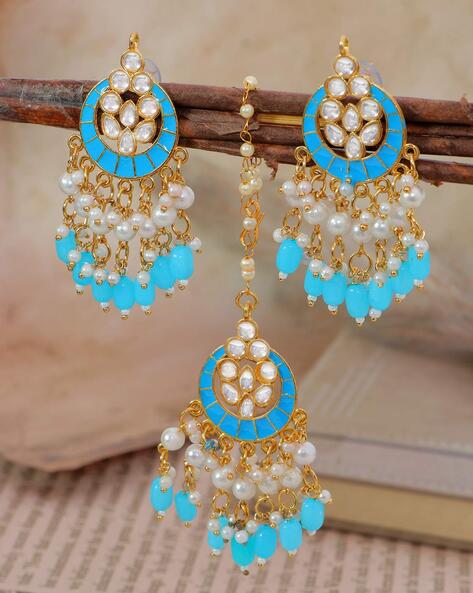 Sky blue Jhumka drop gold plated earrings in Meenakari ( most trending –  Timeless desires collection