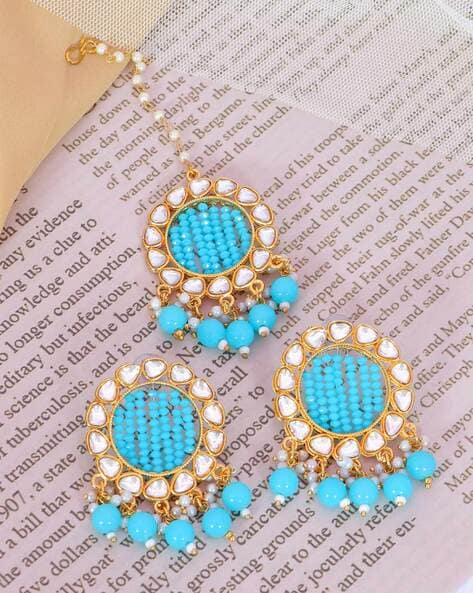 Buy Gold-Toned & Blue Earrings for Women by Crunchy Fashion Online