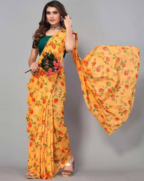 Buy Yellow Sarees for Women by TRIGUNA Online | Ajio.com