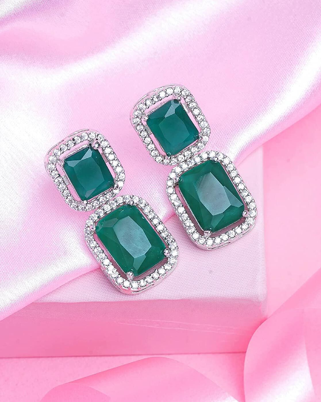 Buy Emerald Green Earrings Large Crystal Earrings Dark Green Online in  India  Etsy