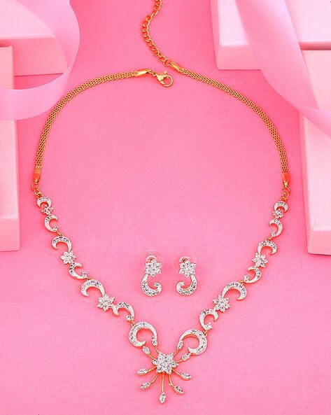 Buy Zaveri Pearls Champagne Color Stones Cubic Zirconia Necklace & Earring  Set-ZPFK15349 Online