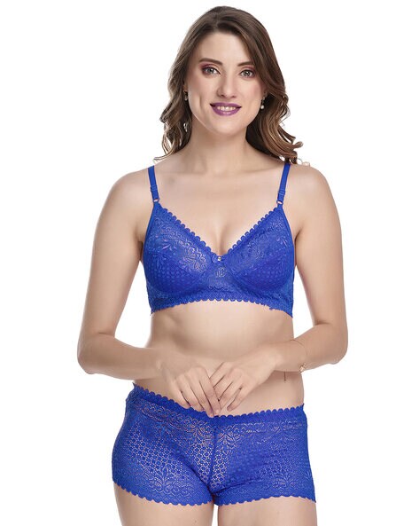 Buy online Blue Polyester Bra And Panty Set from lingerie for Women by  Prettycat for ₹350 at 65% off