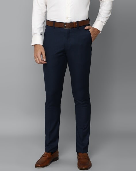 Buy Navy Blue Mid Rise Check Trousers for Men