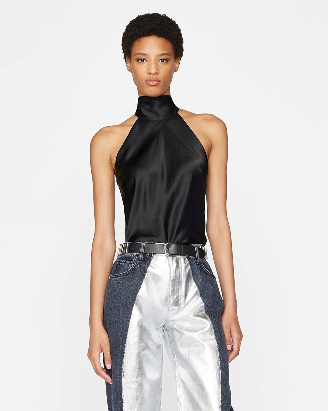 Buy FRAME Silk Draped Neck-Tie Halter Top | Black Color Women | AJIO LUXE
