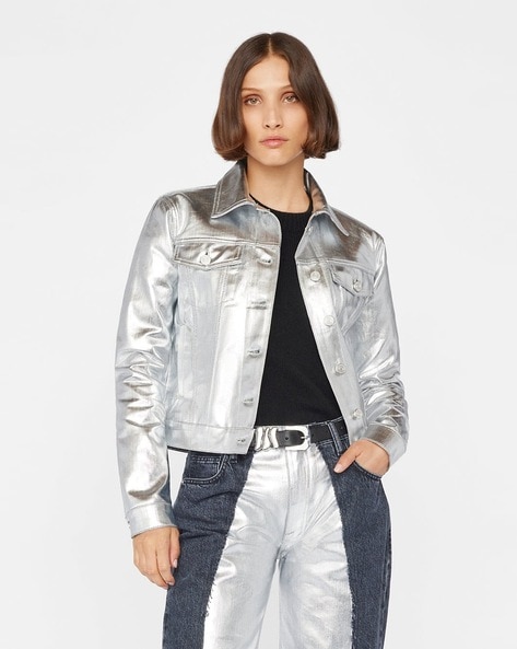 Buy Leather Retail Female's Pure Genuine Leather Silver Jacket at Amazon.in