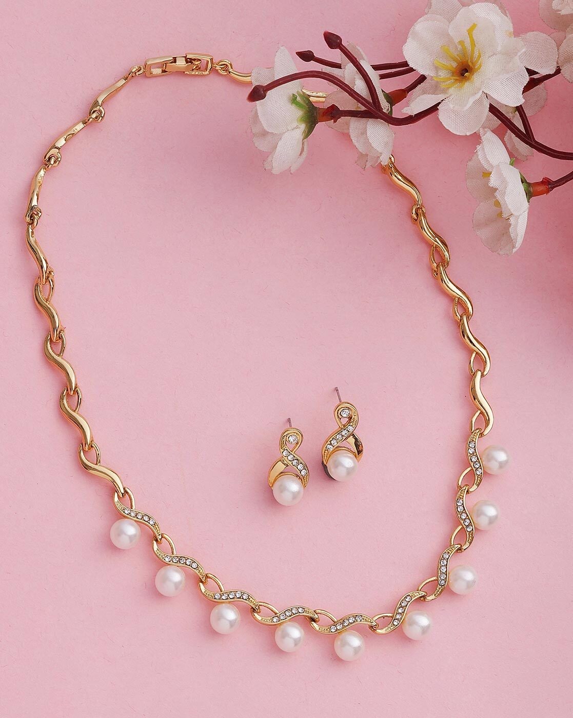 Rose gold pearl deals jewelry set