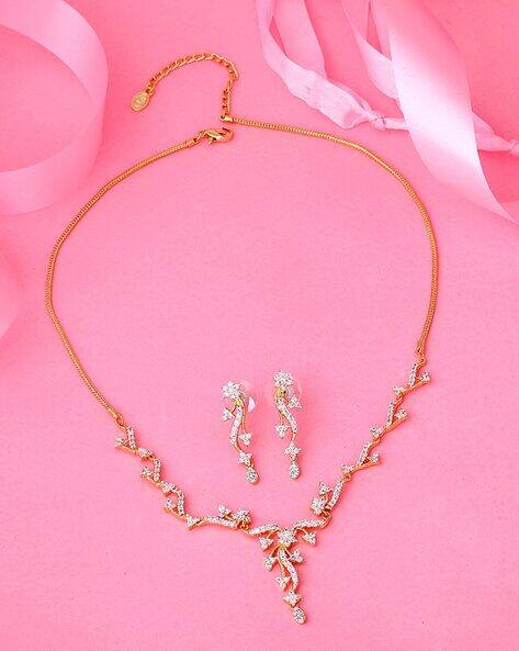 Gold Rhodium-Plated CZ Sparkling Necklace Set