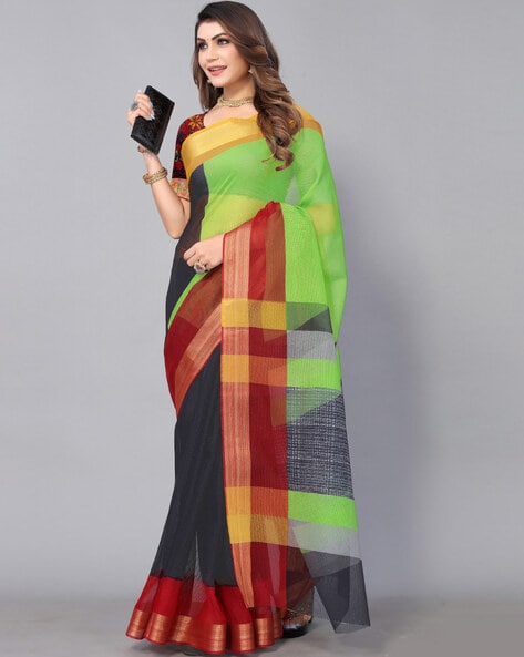 Multicolor heavy brocade banarasi silk woven with jacquard work saree with  blouse - Lilots - 4231433