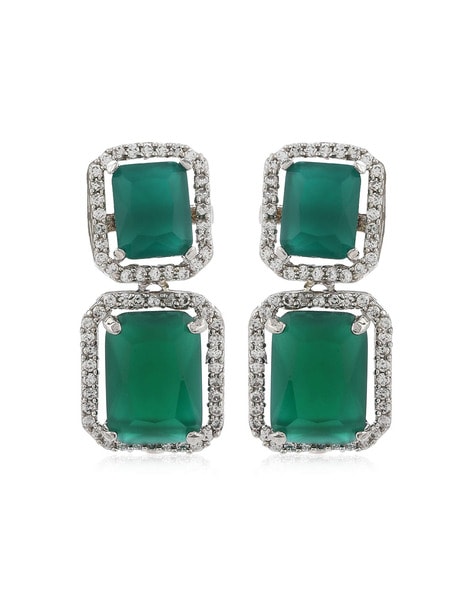 Pure Gold Tone Stud Earring Emerald Stone Collection ER3244