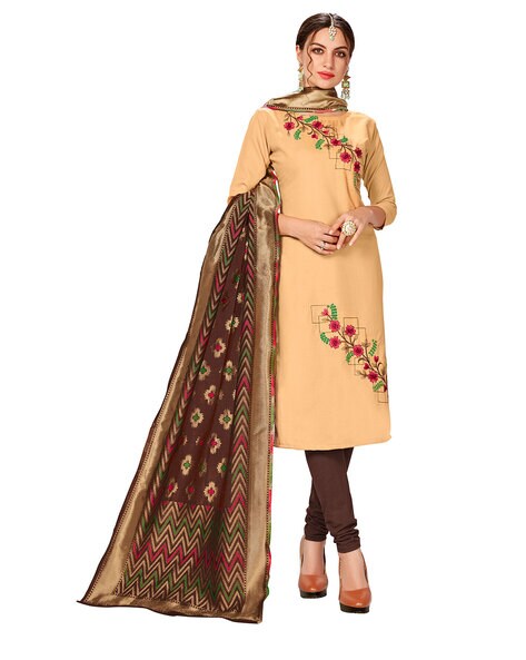 Floral Pattern Semi-Stitched Straight Dress Material Price in India