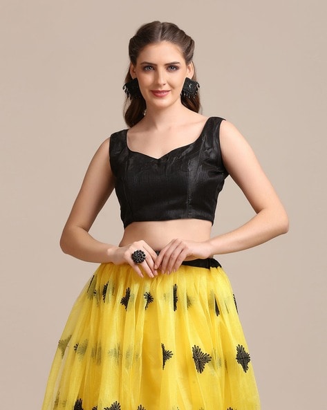 Yellow With White Combination Crop Top Lehenga