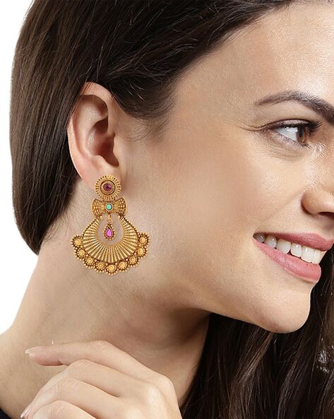 Gold Plated Royal Traditional Hanging Earrings - Platear