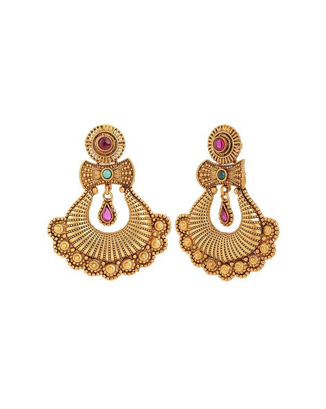 22K Yellow Gold Chandbali Earrings w/ Gems & Pearls (10.2gm) – Virani  Jewelers