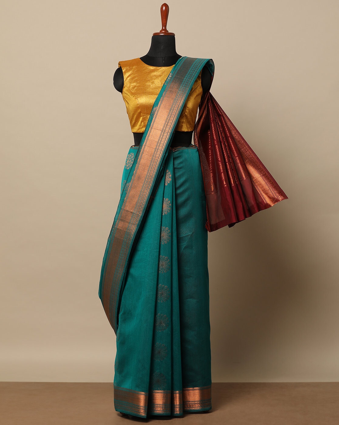 Buy Teal Sarees for Women by Indie Picks Online