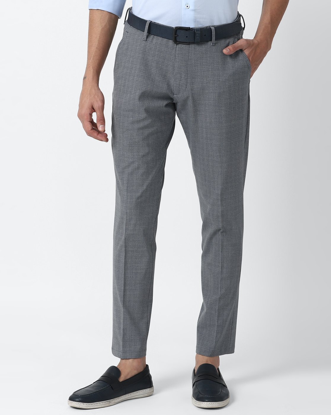 Buy INVICTUS Men Grey Slim Fit Checked Formal Trousers  Trousers for Men  10065065  Myntra