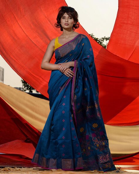 Buy Teal & Red Sarees for Women by Charukriti Online