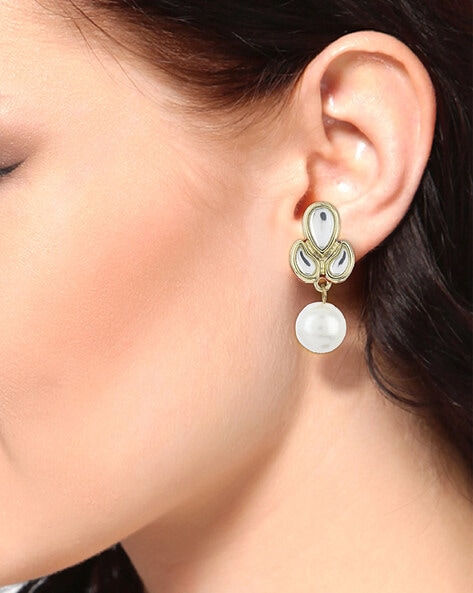 Buy Flower With A Tiny Bling Sterling Silver Drop Earring by Mannash™  Jewellery