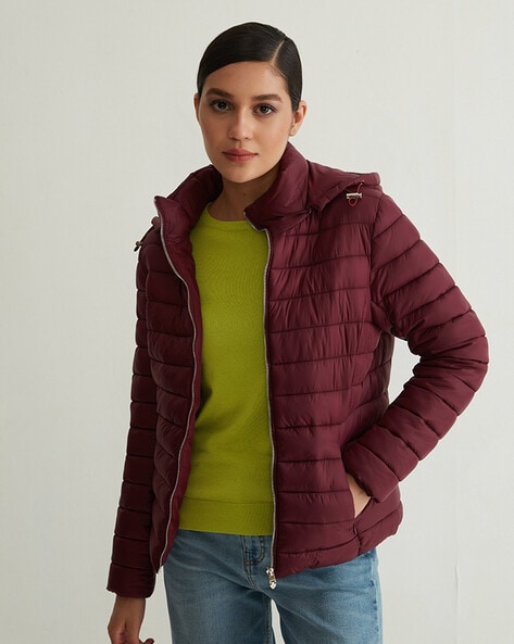 Burgundy womens puffer clearance jacket